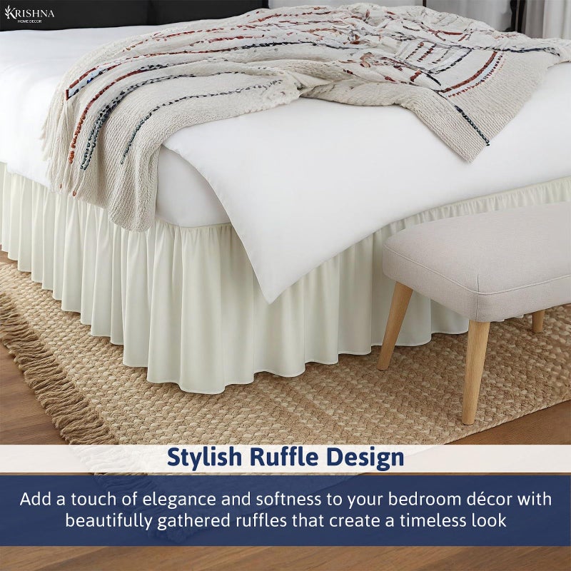KRISHNA Ruffled Bed Skirt with Split Corners King, 100% Microfiber Hotel Quality, 18 Inch Drop Dust Ruffle Gathered Bedskirt with Platform, 78" x 80", Ivory - Image 5